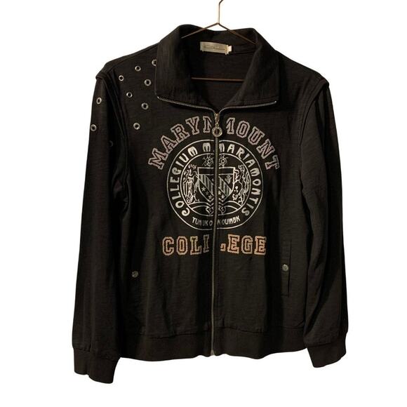 Vintage Y2K Womens Marymount College Bling Jacket Size M Full Zip Fleece Rivets - Picture 1 of 9